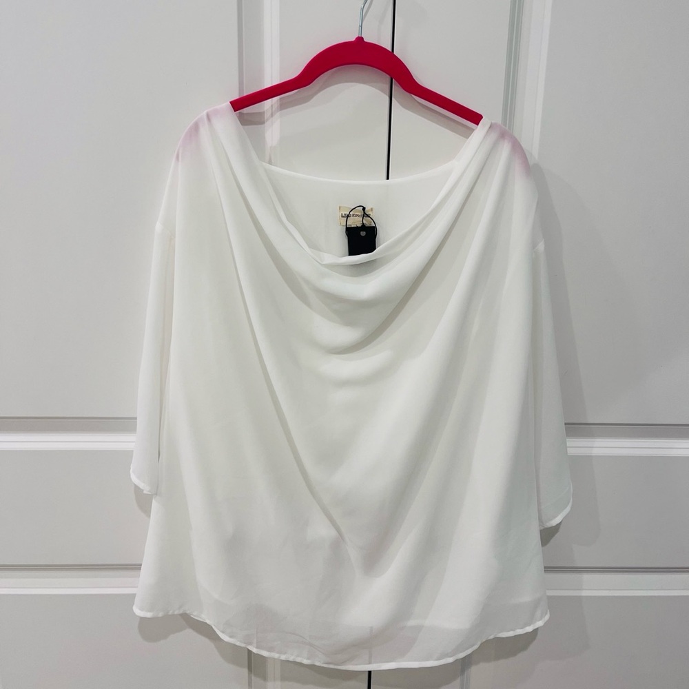 LaLa Factory Large NWT scoop neck white blouse extra wide 3/4 length sleeves